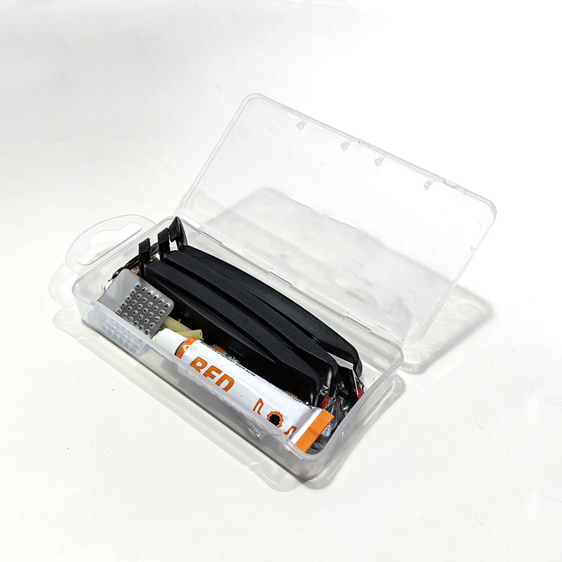 21338 Bicycle tire repair box, maintenance tools, valve core, cycling tool set, film prying bar, plastic transparent box, tire repair tools Application Scenario