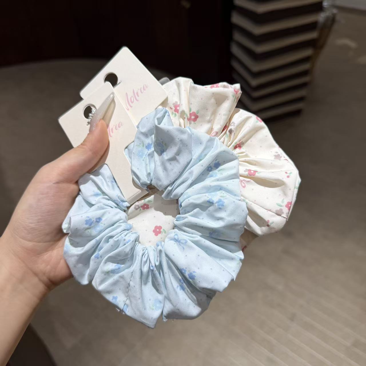 清新小碎花褶皱大肠发圈 韩系少女纯棉花朵发绳 百搭低马尾头饰品发圈大肠发圈饰品发饰