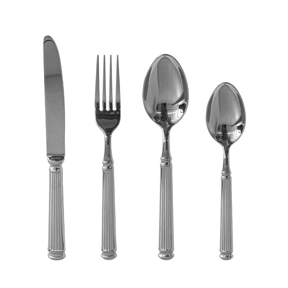 304 stainless steel knife, fork and spoon Roman column Western tableware set, high-end restaurant household steak knife, dessert spoon and fork Item Picture
