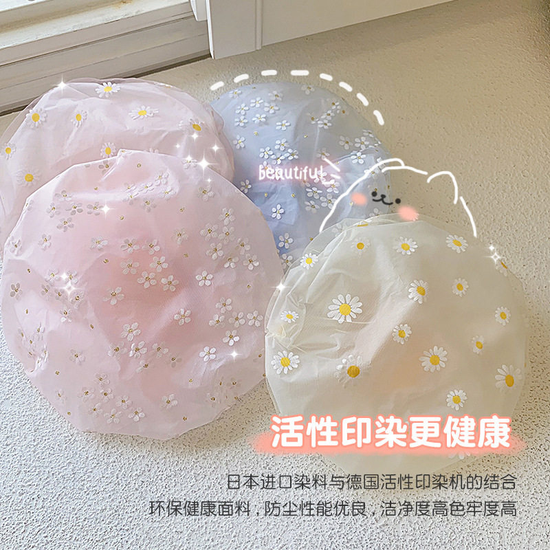 网纱太阳花双层成人儿童通用小清新加厚浴帽防水女款浴帽批发图
