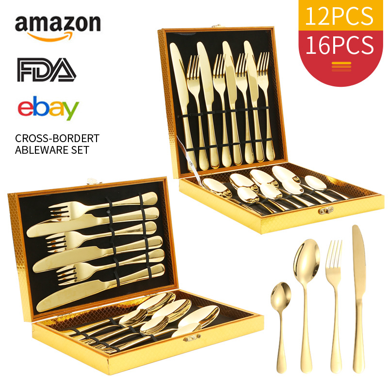 1010 stainless steel knife, fork and spoon 12/16 piece set, gift box, stainless steel tableware set, Western-style steak knife and fork