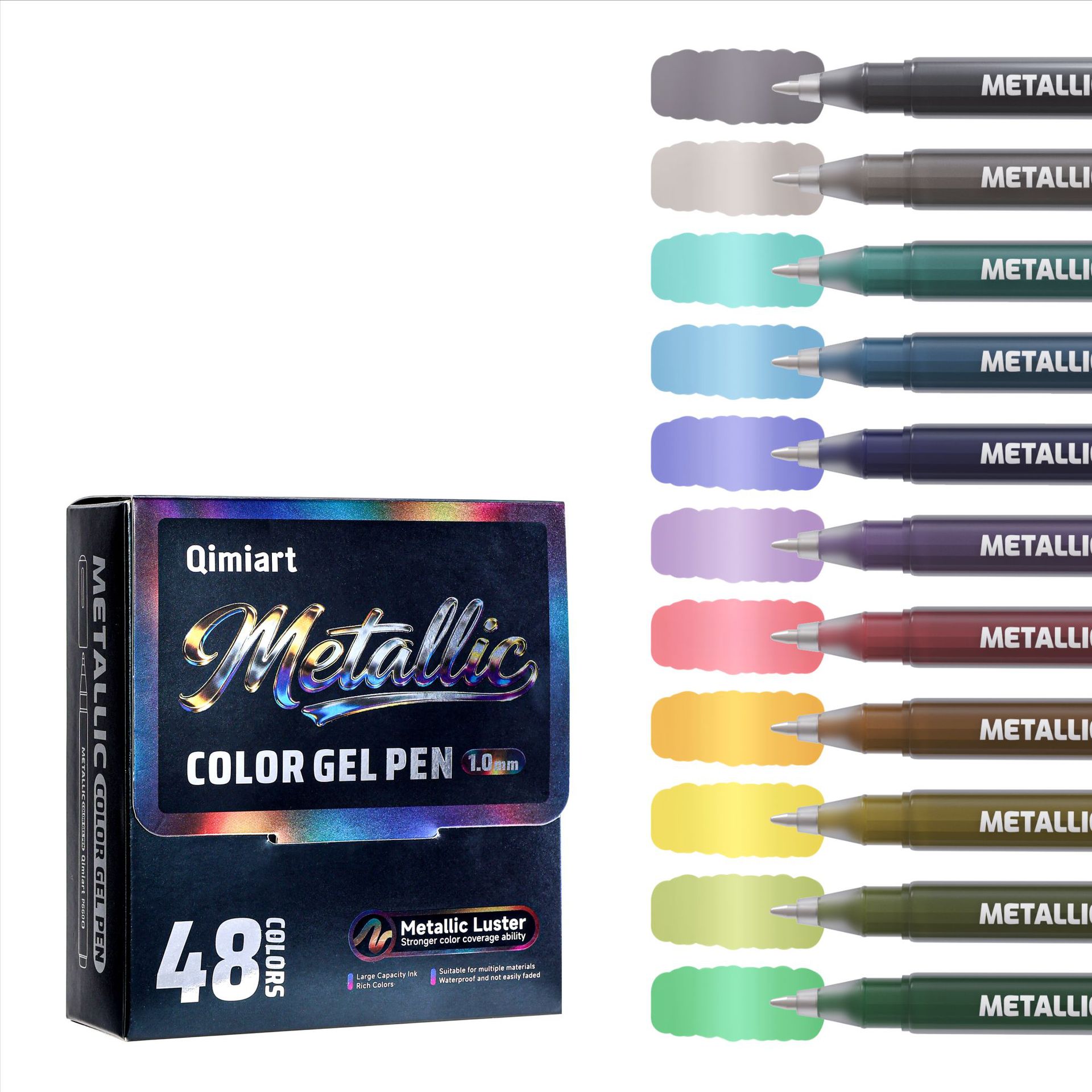 Blue Fruit Sparkling Metal Pen, 48-color, large-capacity nail pen, high appearance level drawing and doodling notebook pen for primary school students Item Picture
