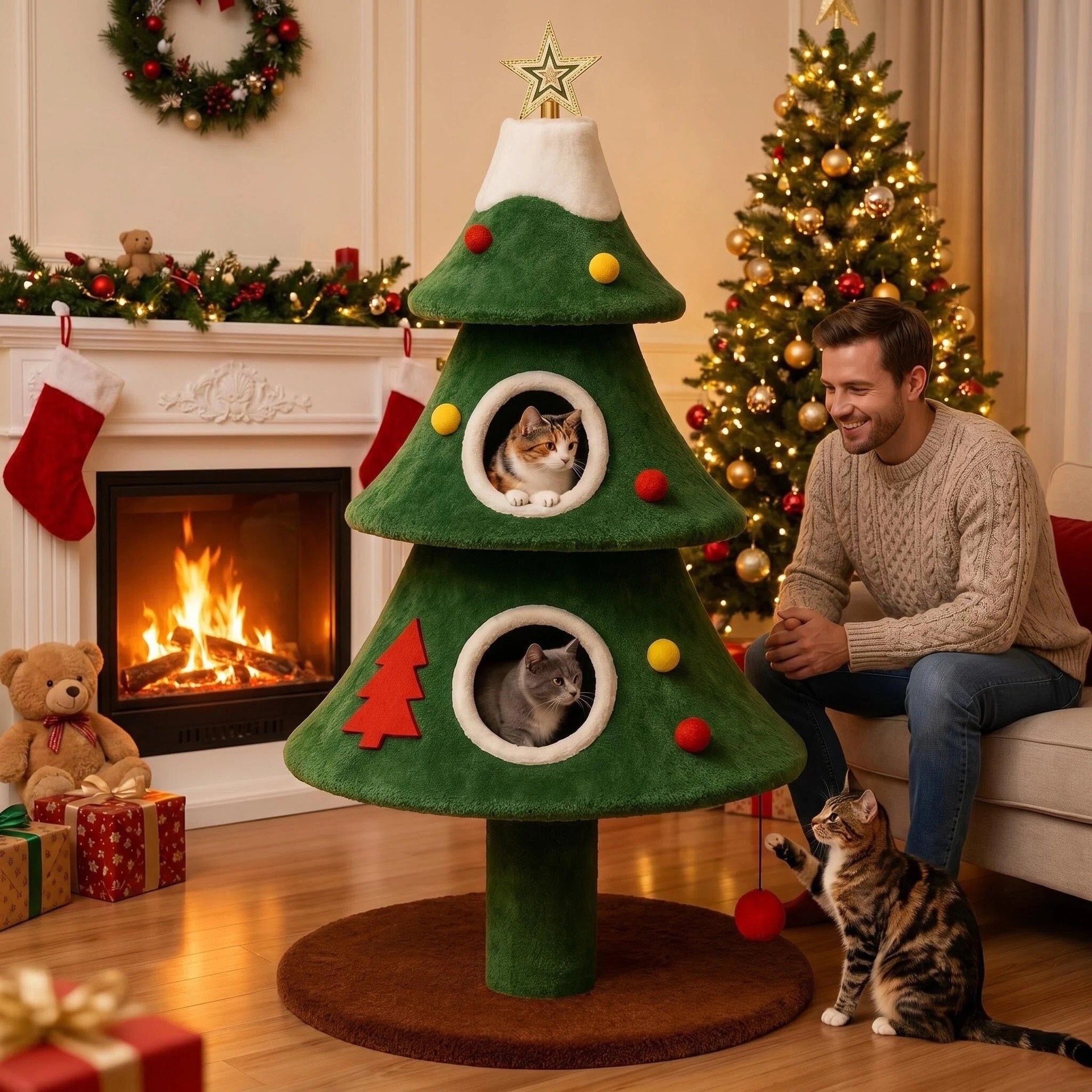 For cross-border wholesale orders of Christmas tree big cat climbing frames with nests, cat integrated climbing frames, and cat toys, please contact customer service