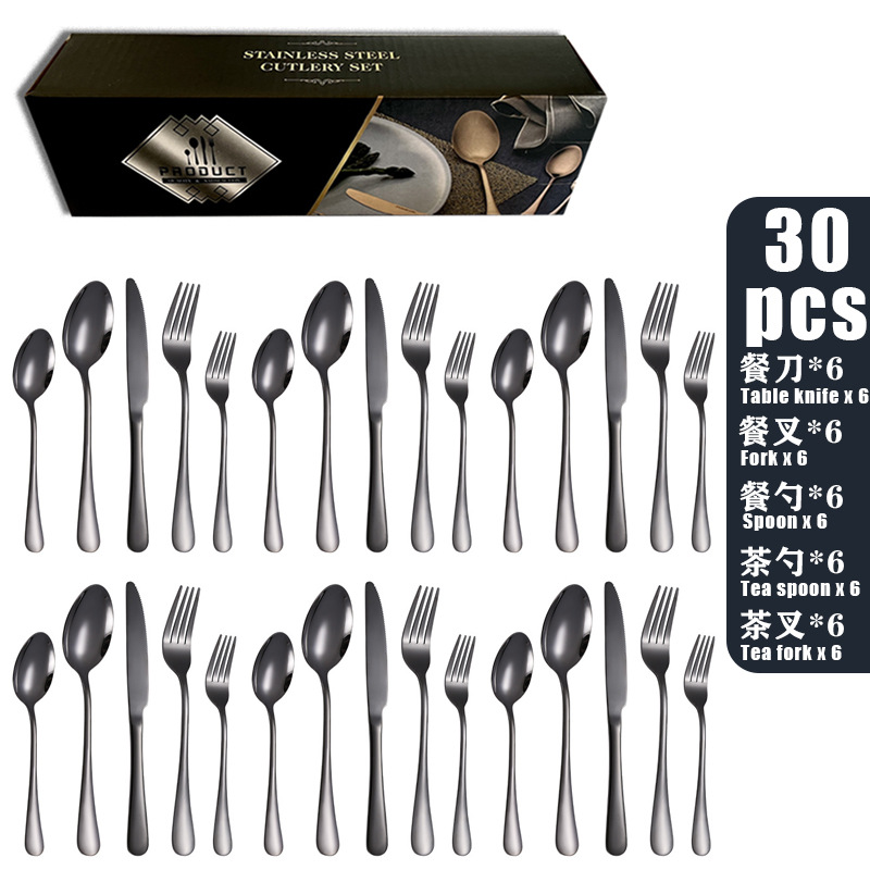 Black metal stainless steel tableware five-piece set, cross-border Amazon stainless steel tableware set, Western tableware, steak knife, golden spoon pic 9