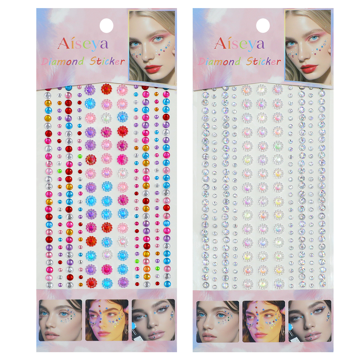 Laser sunflower water diamond stickers, colorful large and small round diamonds, party makeup, brow center and eye corner decoration, DIY nail art, diamond stickers Item Picture