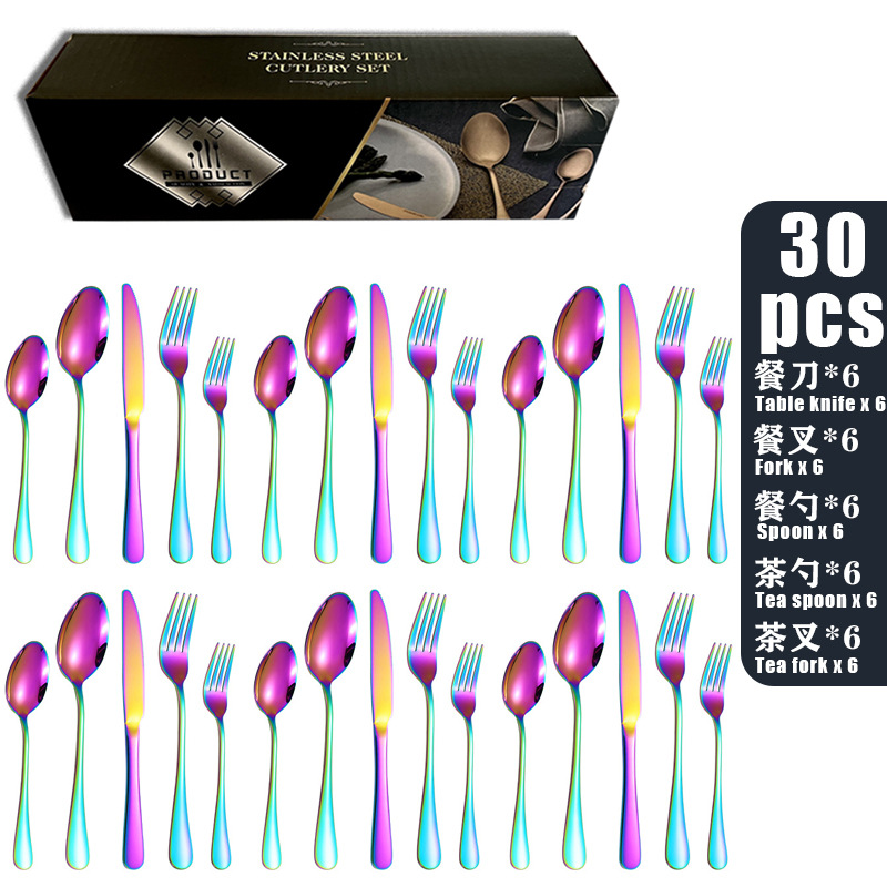 Black metal stainless steel tableware five-piece set, cross-border Amazon stainless steel tableware set, Western tableware, steak knife, golden spoon pic 8