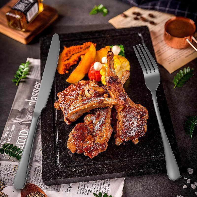 Black metal stainless steel tableware five-piece set, cross-border Amazon stainless steel tableware set, Western tableware, steak knife, golden spoon Application Scenario