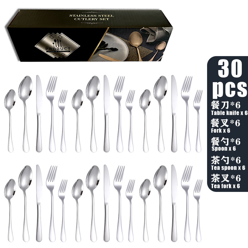 Black metal stainless steel tableware five-piece set, cross-border Amazon stainless steel tableware set, Western tableware, steak knife, golden spoon pic 5