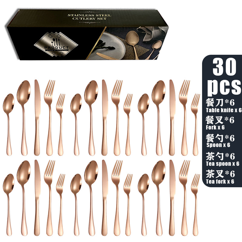Black metal stainless steel tableware five-piece set, cross-border Amazon stainless steel tableware set, Western tableware, steak knife, golden spoon pic 7