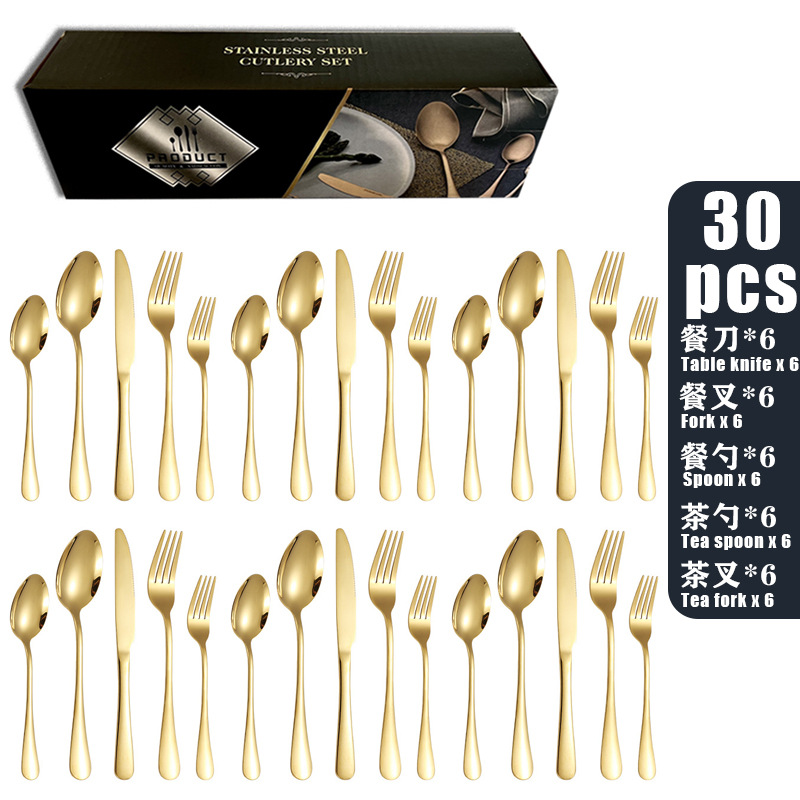 Black metal stainless steel tableware five-piece set, cross-border Amazon stainless steel tableware set, Western tableware, steak knife, golden spoon pic 6
