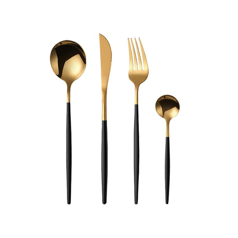 Cross-border Amazon Gift Box Western Cuisine Golden Spoon Stainless Steel Tableware Set, 24-piece set Steak knife, fork and spoon set Item Picture