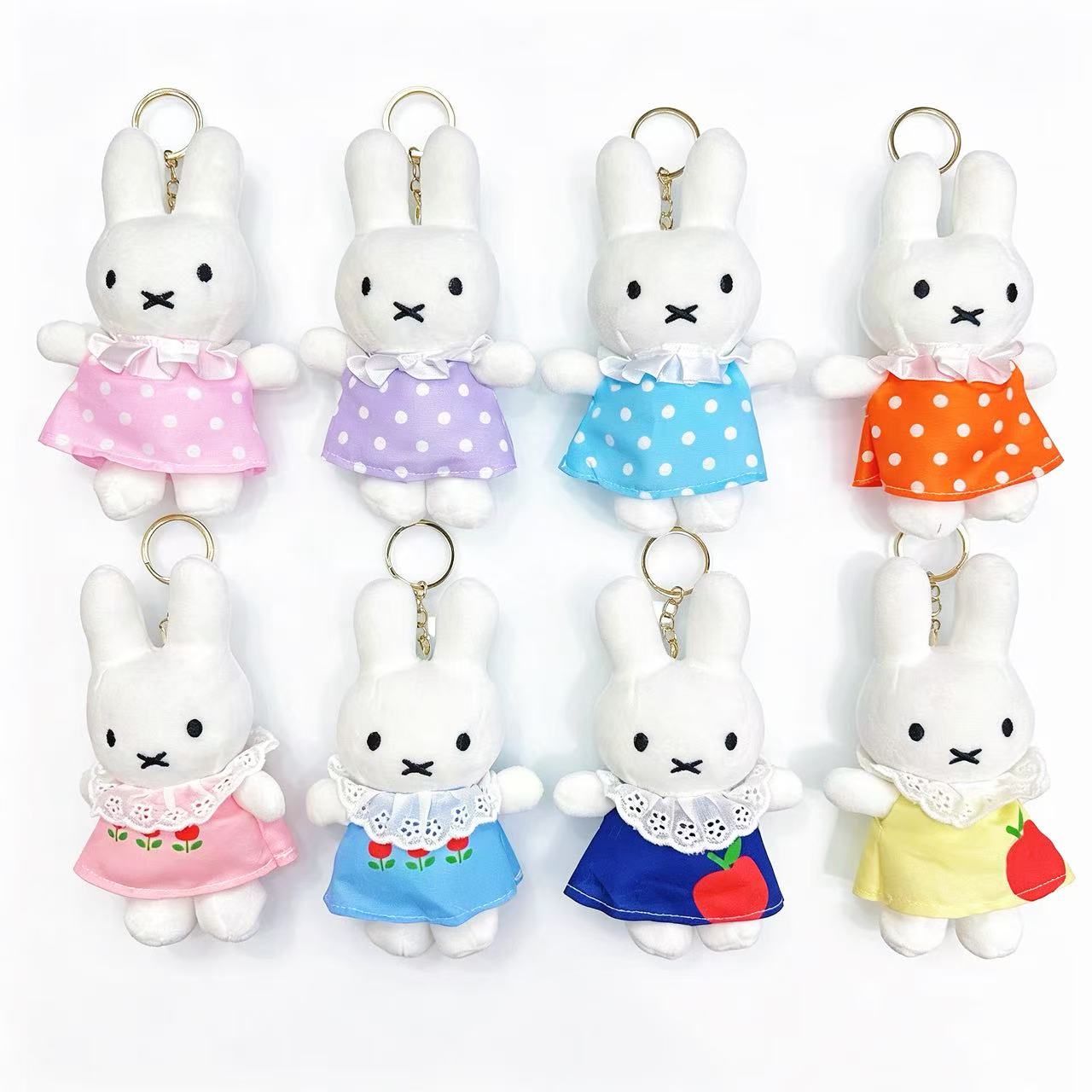 Lace, polka dot, fruit dress, rabbit plush pendant, cartoon white rabbit keychain, backpack hanger wholesale