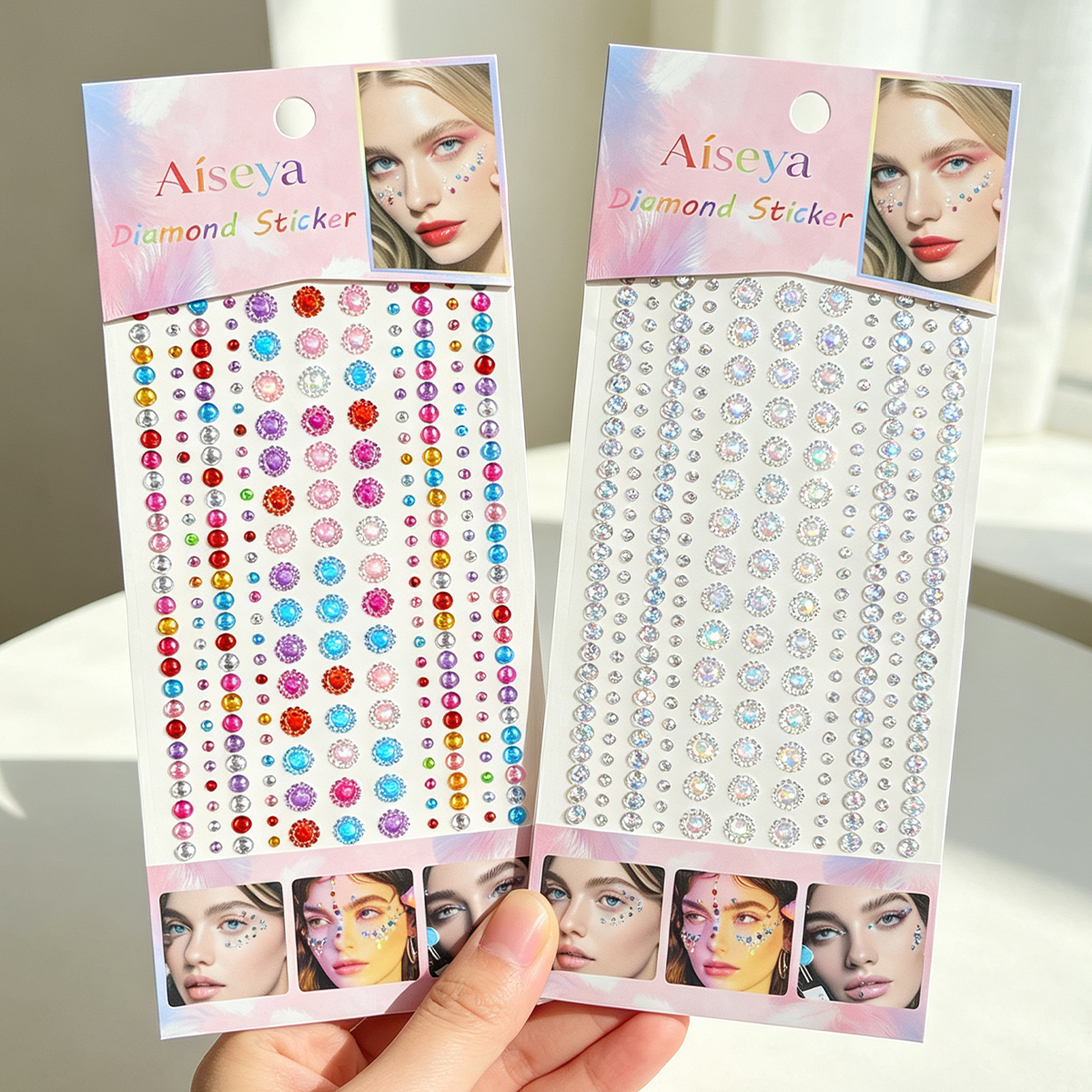 Laser sunflower water diamond stickers, colorful large and small round diamonds, party makeup, brow center and eye corner decoration, DIY nail art, diamond stickers