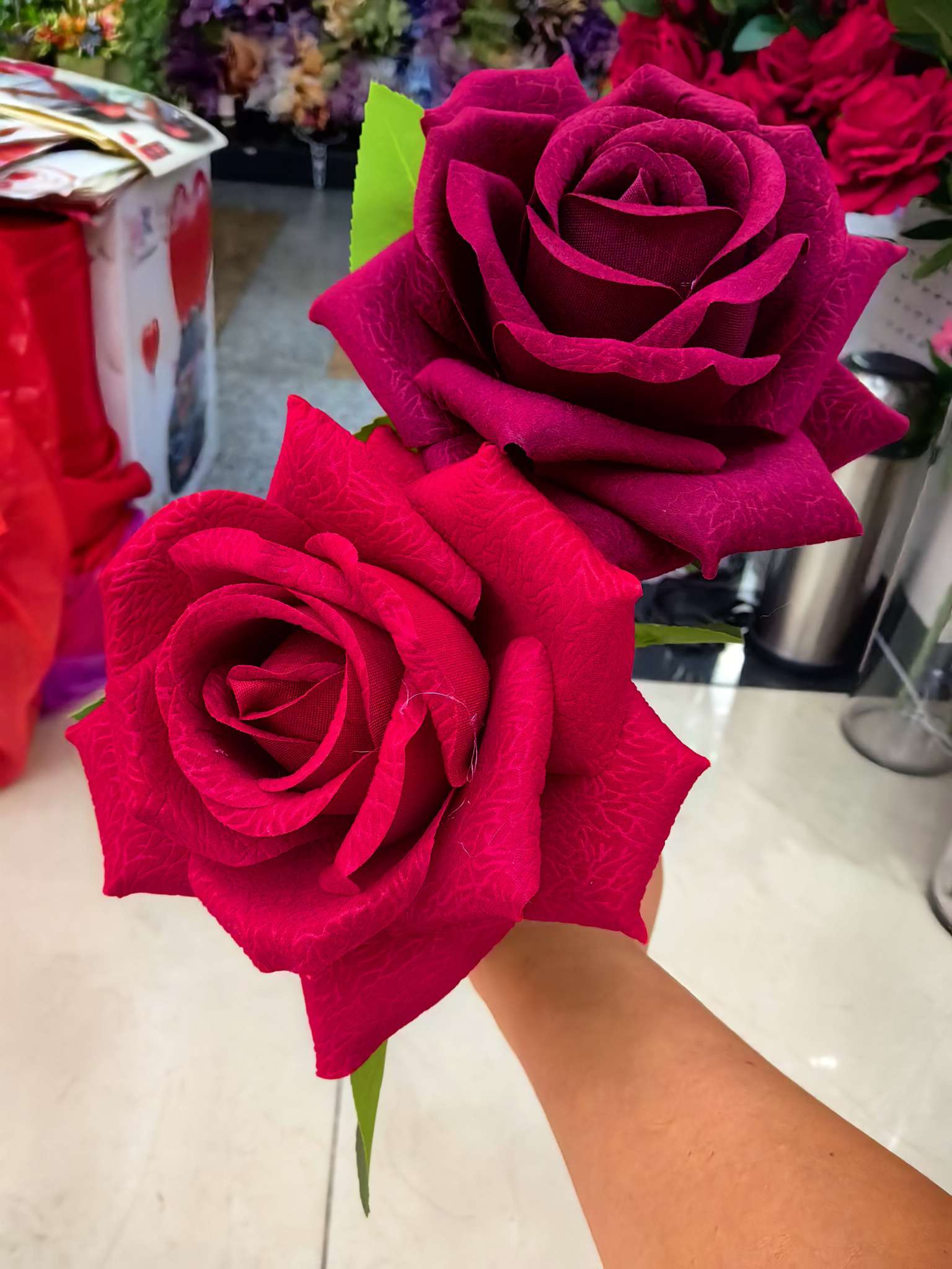 单支玫瑰花情人节玫瑰花仿真玫瑰花礼品花婚庆喜庆用品压花大角玫仿真花束