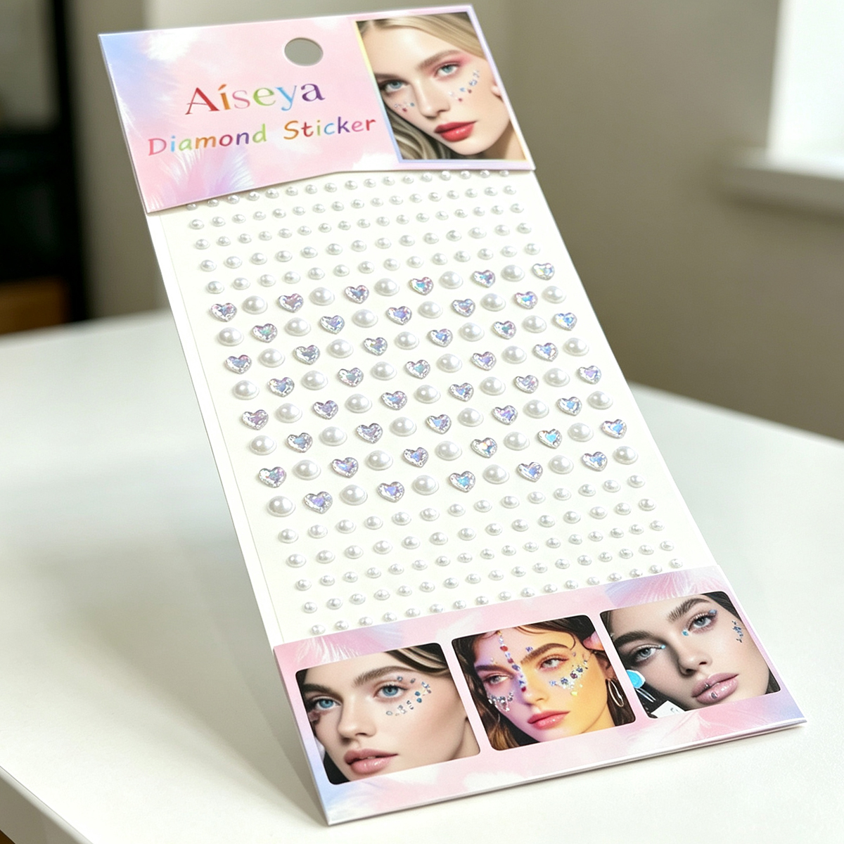 Laser heart diamond pearl stickers, DIY nail art, decorative diamond stickers, stage performance, face and eye stickers, self-adhesive without glue Specification image