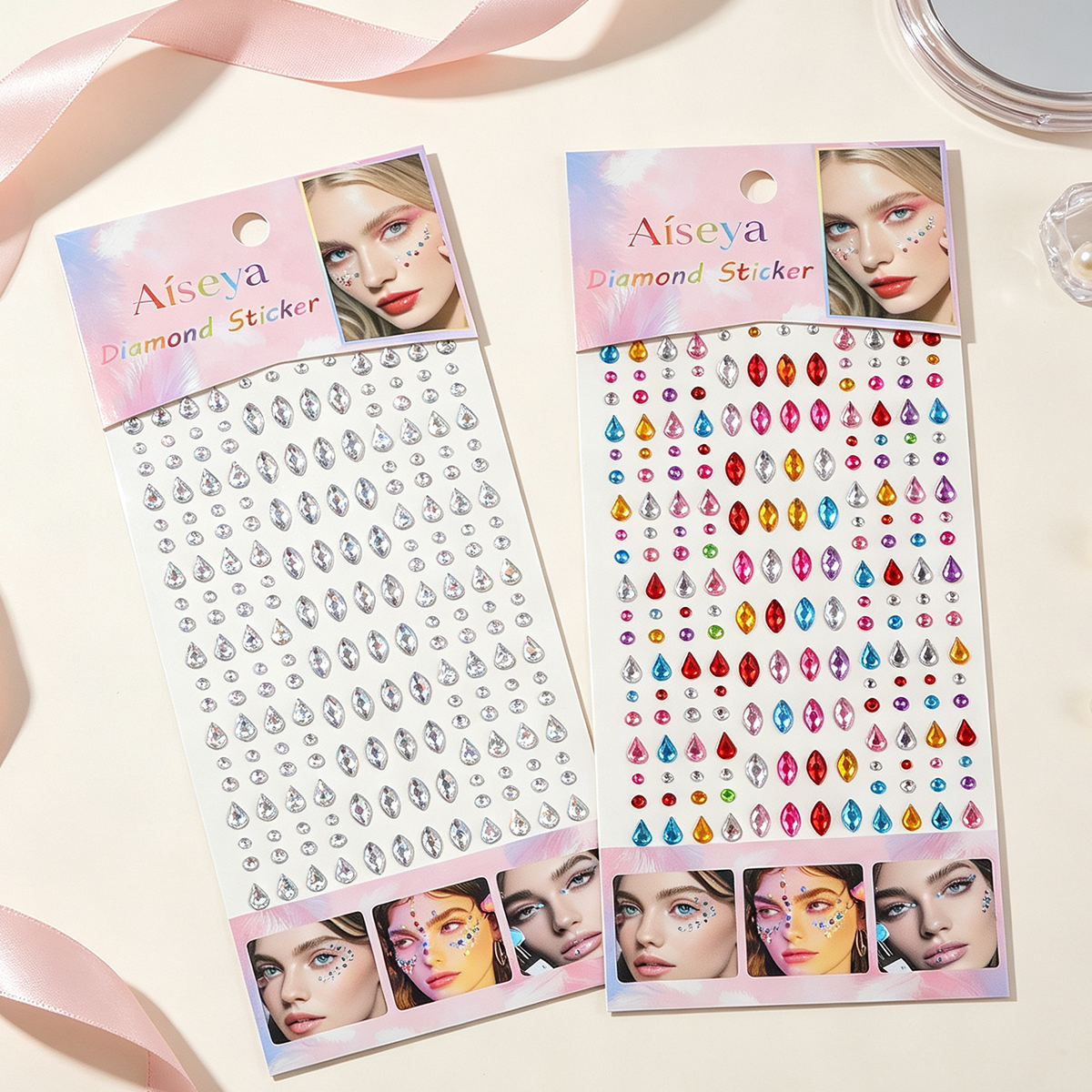 Facial makeup, diamond stickers, laser horse eye, water drop diamond, music festival party, eye makeup, bright diamond, nail art, hand-decorated water drop diamond stickers Specification image