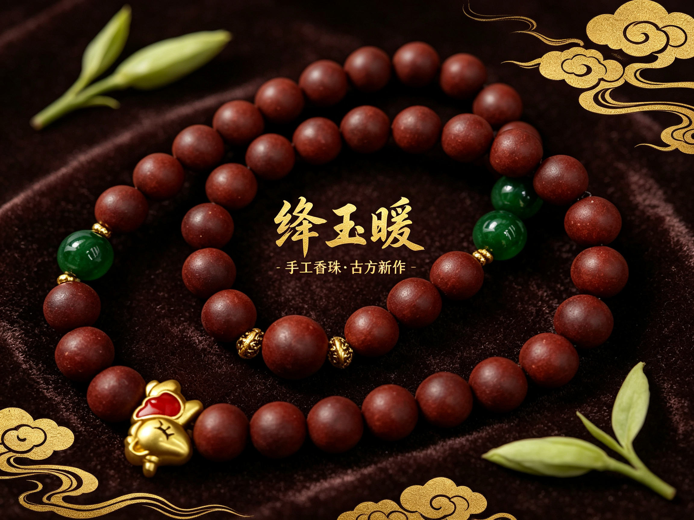 非遗古法药香珠天然药香手串佛珠手链香珠文玩手串 0.8降云暖干青翡翠双圈Y2600099详情1