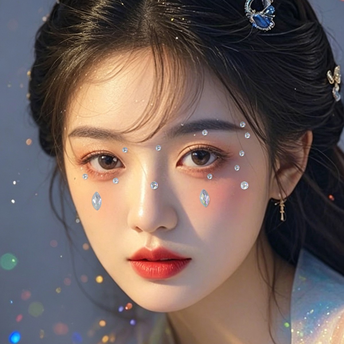 Facial makeup, diamond stickers, laser horse eye, water drop diamond, music festival party, eye makeup, bright diamond, nail art, hand-decorated water drop diamond stickers Application Scenario