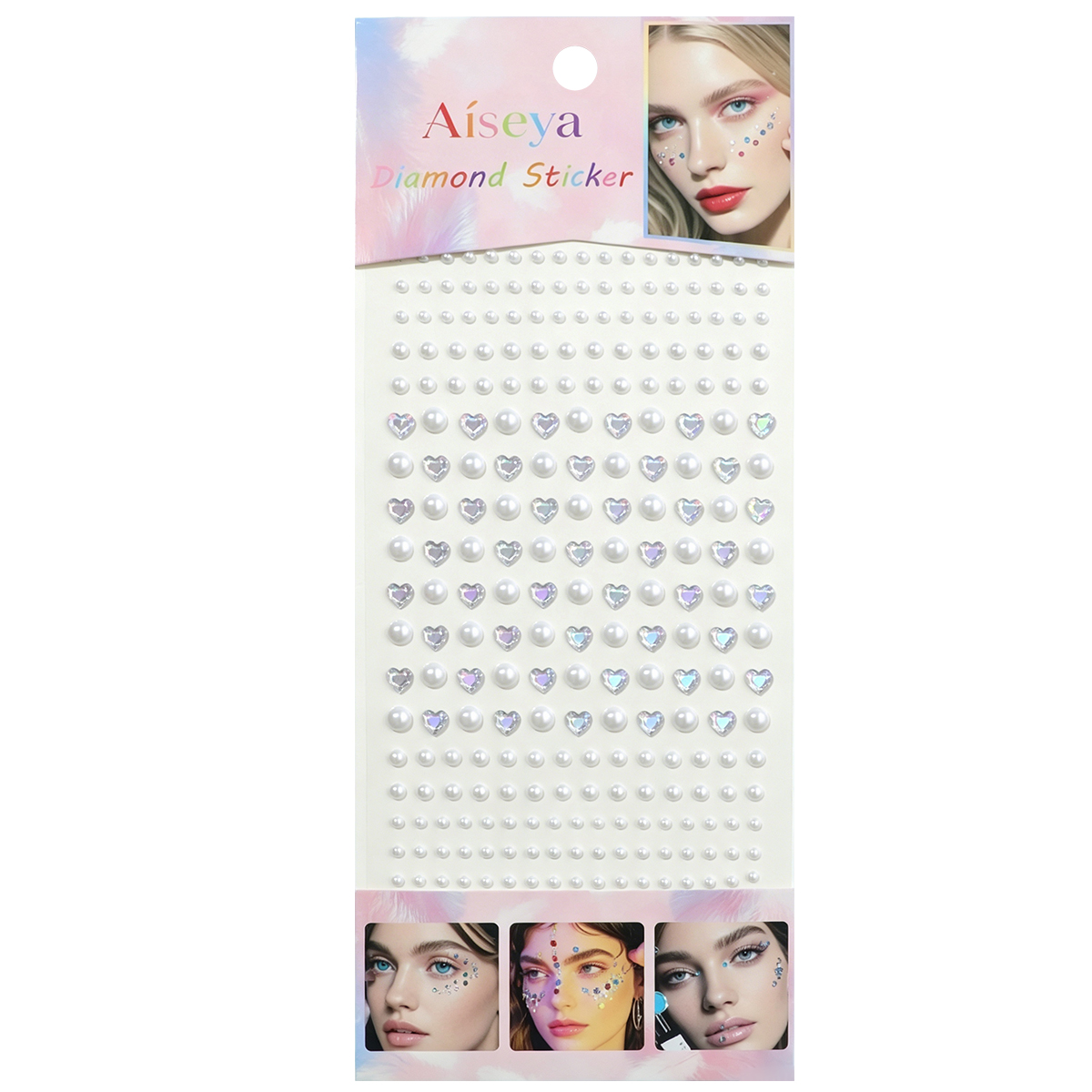 Laser heart diamond pearl stickers, DIY nail art, decorative diamond stickers, stage performance, face and eye stickers, self-adhesive without glue Item Picture