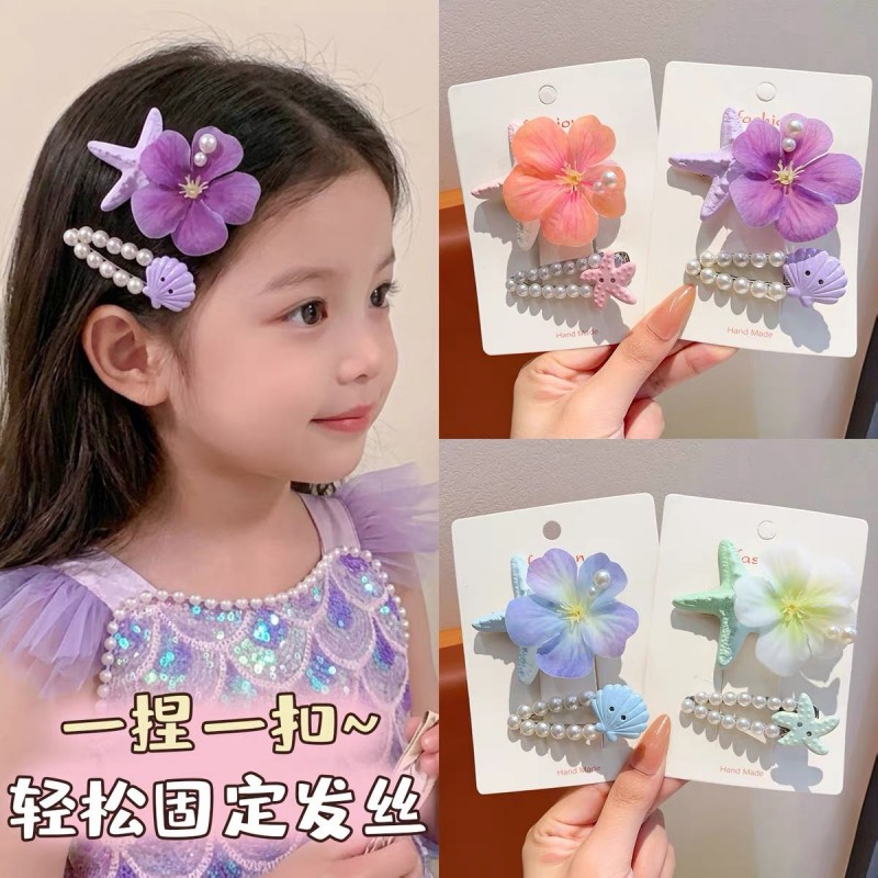 Princess Starfish Shell Hair Clip, Girl Colorful Flower Hair clip, Baby Cute Side bangs Clip, no damage to hair