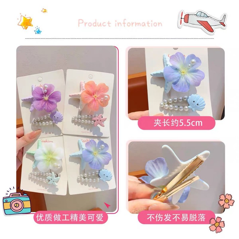 Princess Starfish Shell Hair Clip, Girl Colorful Flower Hair clip, Baby Cute Side bangs Clip, no damage to hair Application Scenario