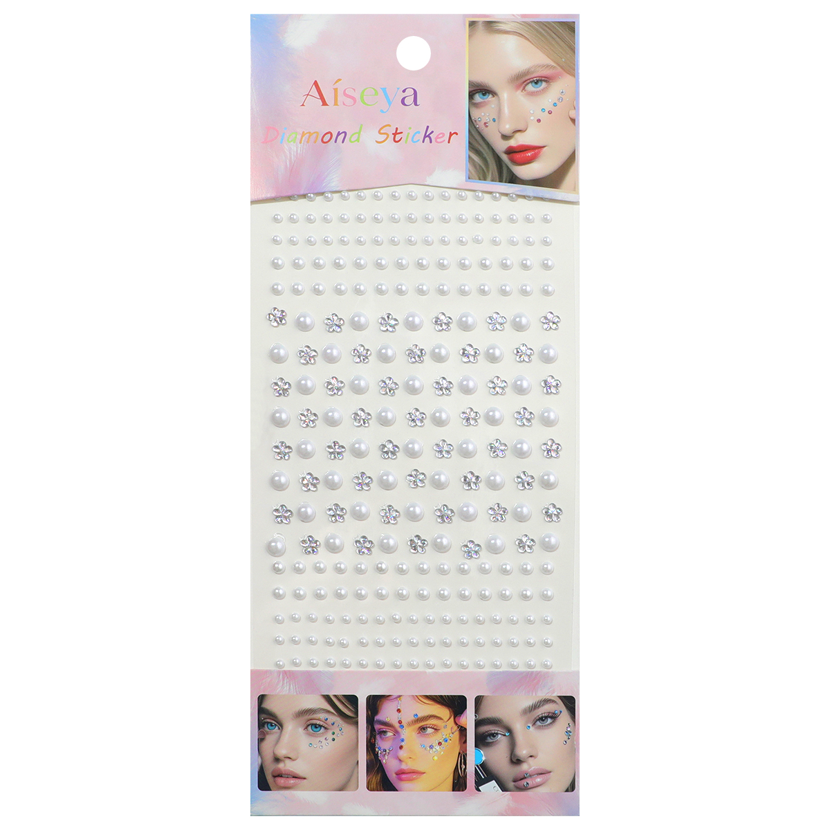 Laser flower pearl face diamond stickers, girl group stage eye makeup diamond jewelry, self-portrait makeup, glue-free sparkling diamond stickers, nail art pearl stickers Item Picture