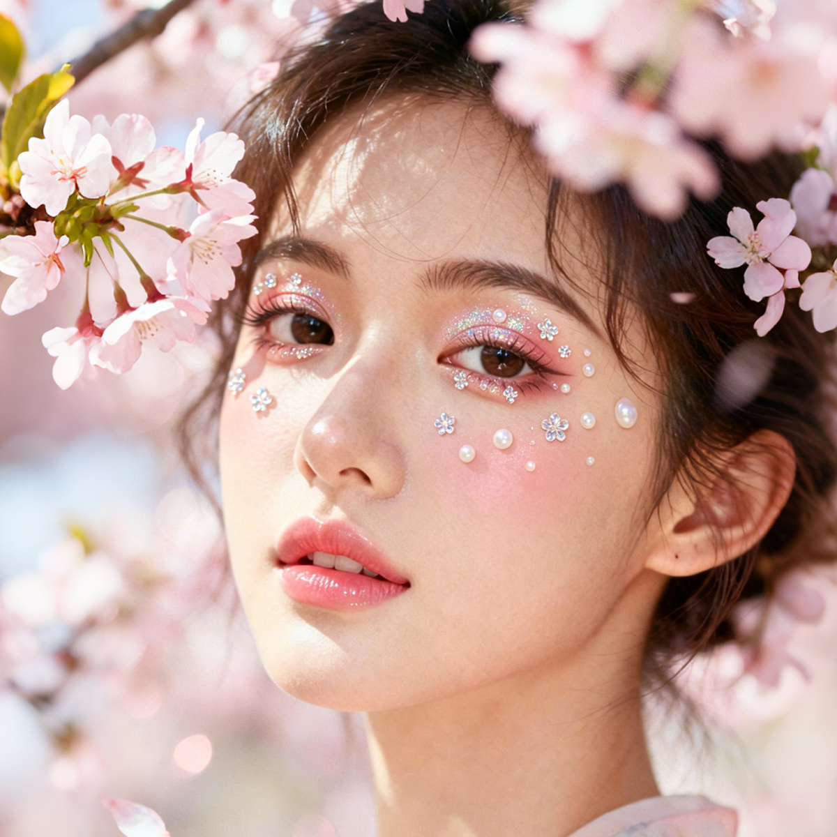 Laser flower pearl face diamond stickers, girl group stage eye makeup diamond jewelry, self-portrait makeup, glue-free sparkling diamond stickers, nail art pearl stickers Application Scenario