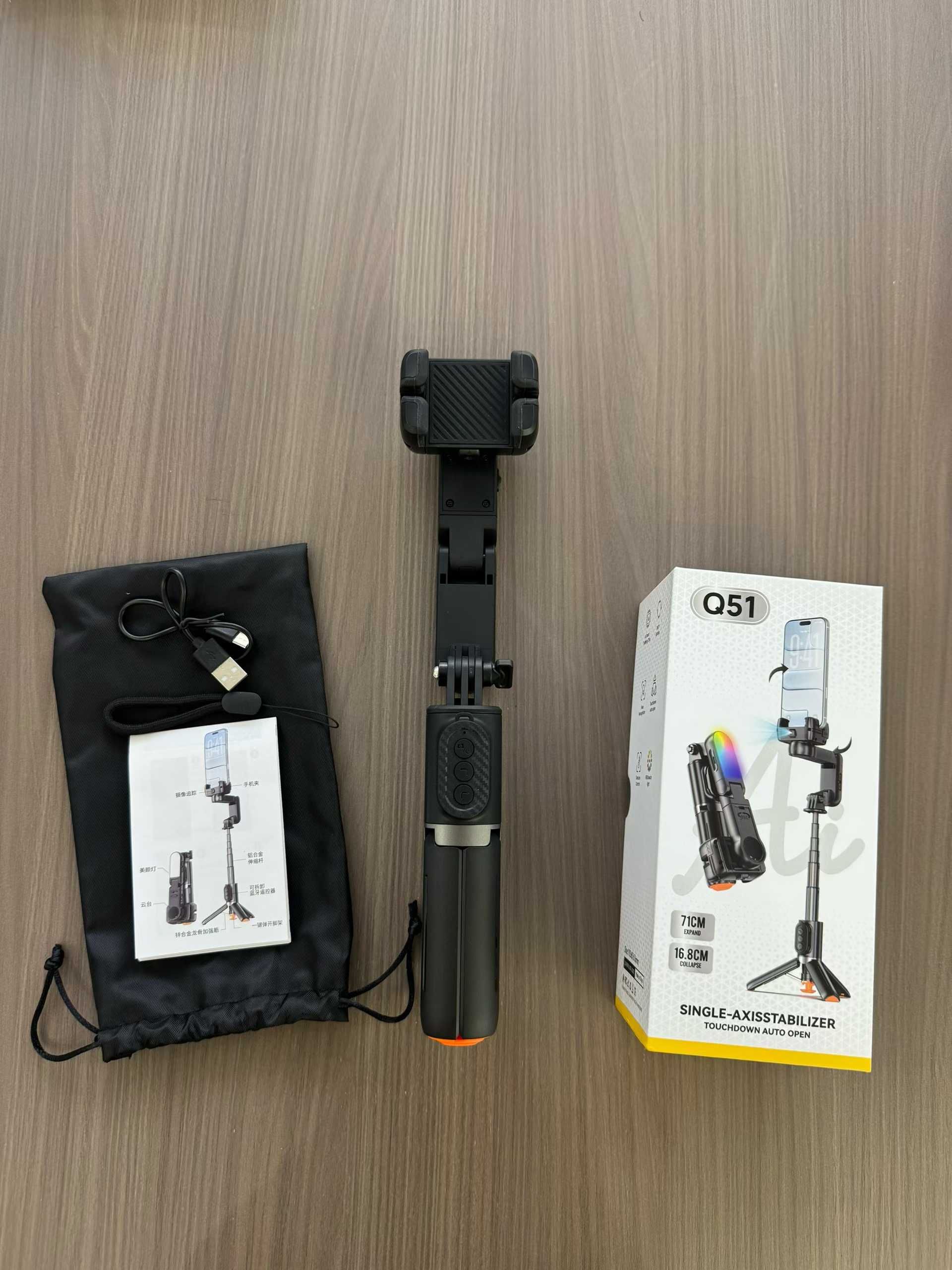The new AI smart face tracking gimbal, Bluetooth selfie stick, four-axis anti-shake stabilizer, retractable fill light and portable details Picture