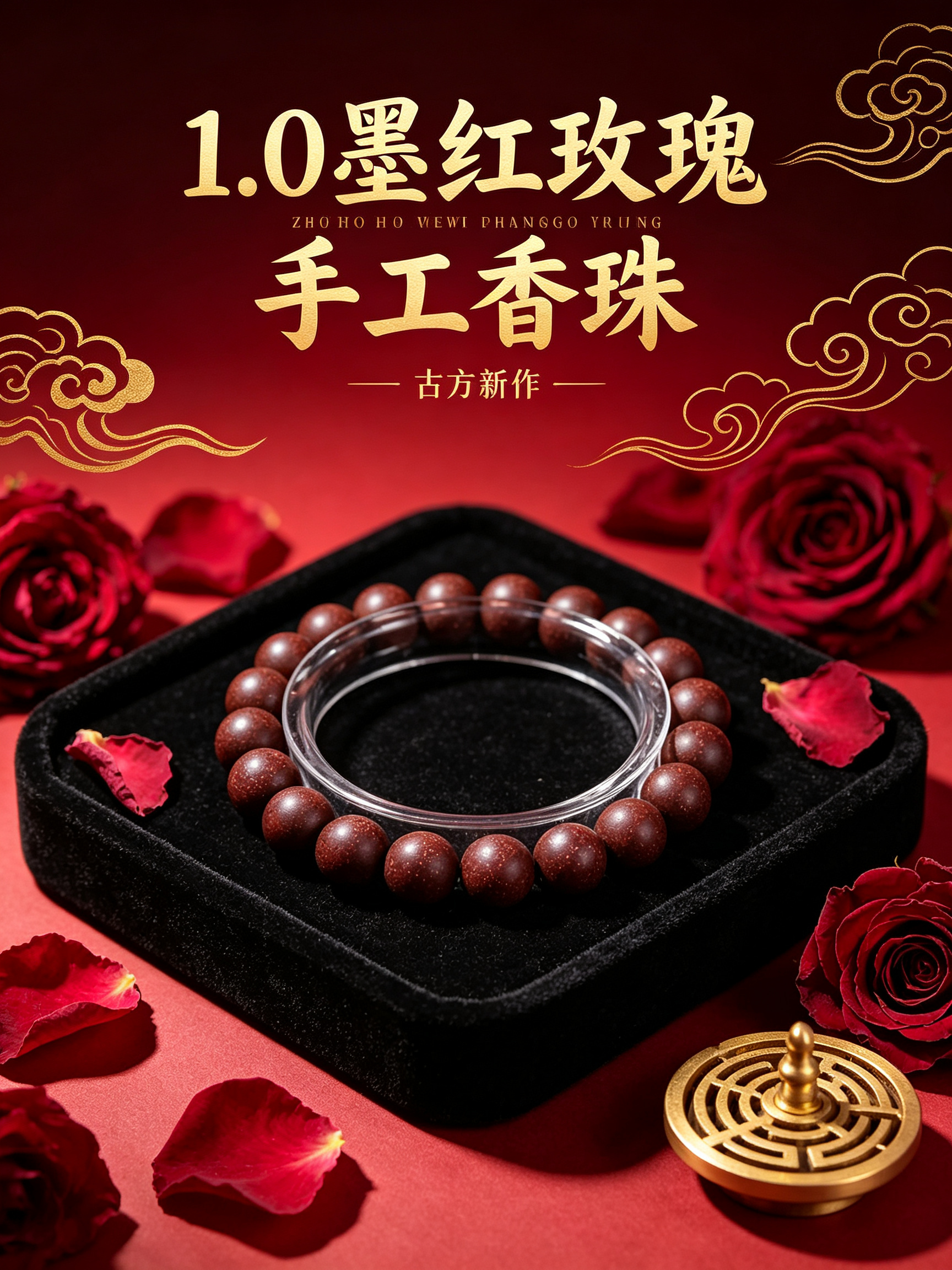  非遗古法药香珠天然药香手串佛珠手链香珠文玩手串 瑶香阁 1.0墨红玫瑰手串Y2600230详情1