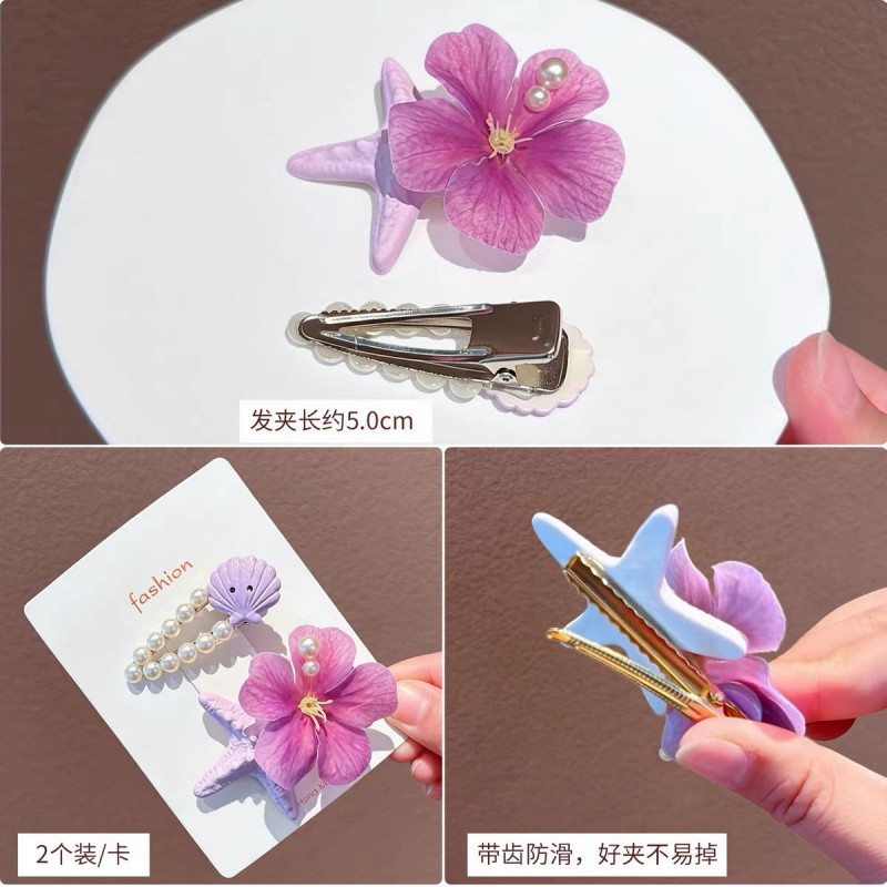 Princess Starfish Shell Hair Clip, Girl Colorful Flower Hair clip, Baby Cute Side bangs Clip, no damage to hair details Picture
