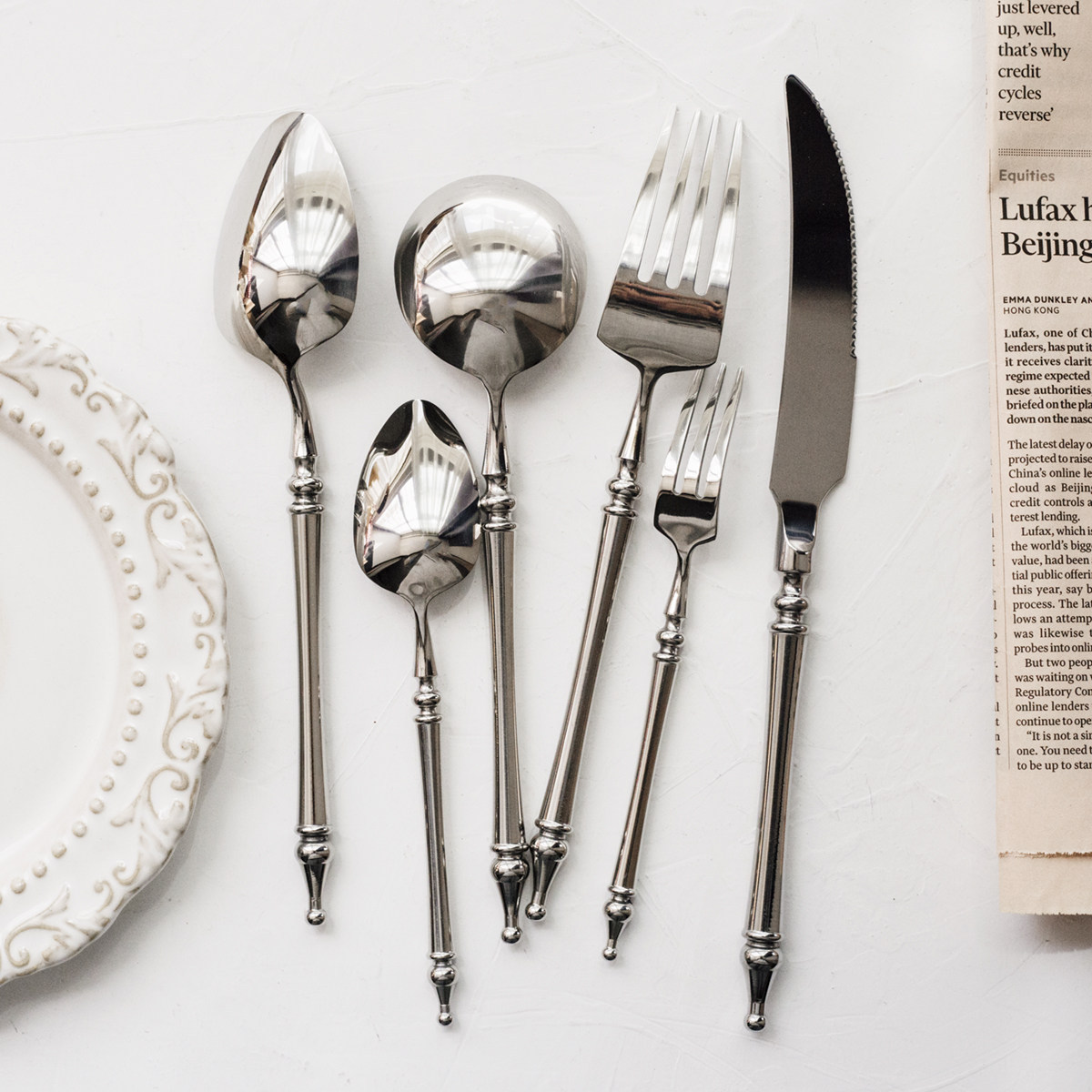 Legendary 304 stainless steel Western tableware, creative hotel restaurant high-end steak knife, fork, spoon, dessert fork and spoon set details Picture
