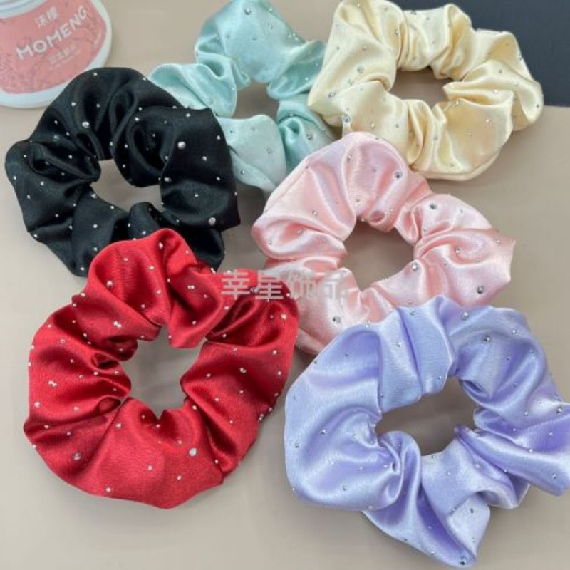 Sparkling diamond silk satin hair band, high-end texture diamond decoration large intestine circle, large shiny headwear, fabric hair tie, hair accessory