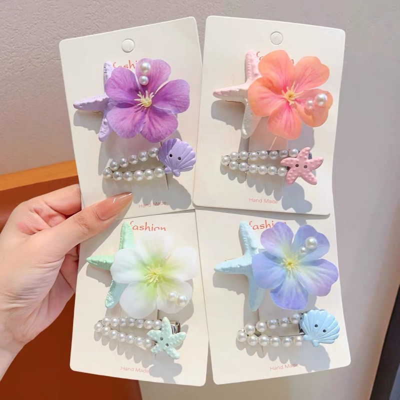 Princess Starfish Shell Hair Clip, Girl Colorful Flower Hair clip, Baby Cute Side bangs Clip, no damage to hair Specification image