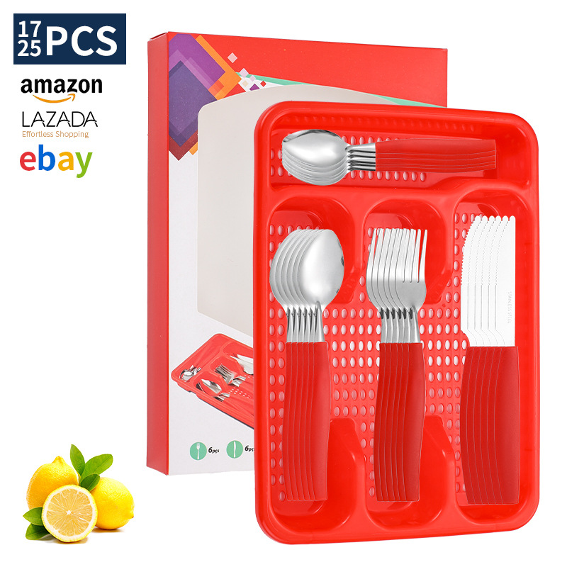 Five-piece set of stainless steel colored handles, knife, fork and spoon sets for household portable tableware exported to South America and Brazil Application Scenario