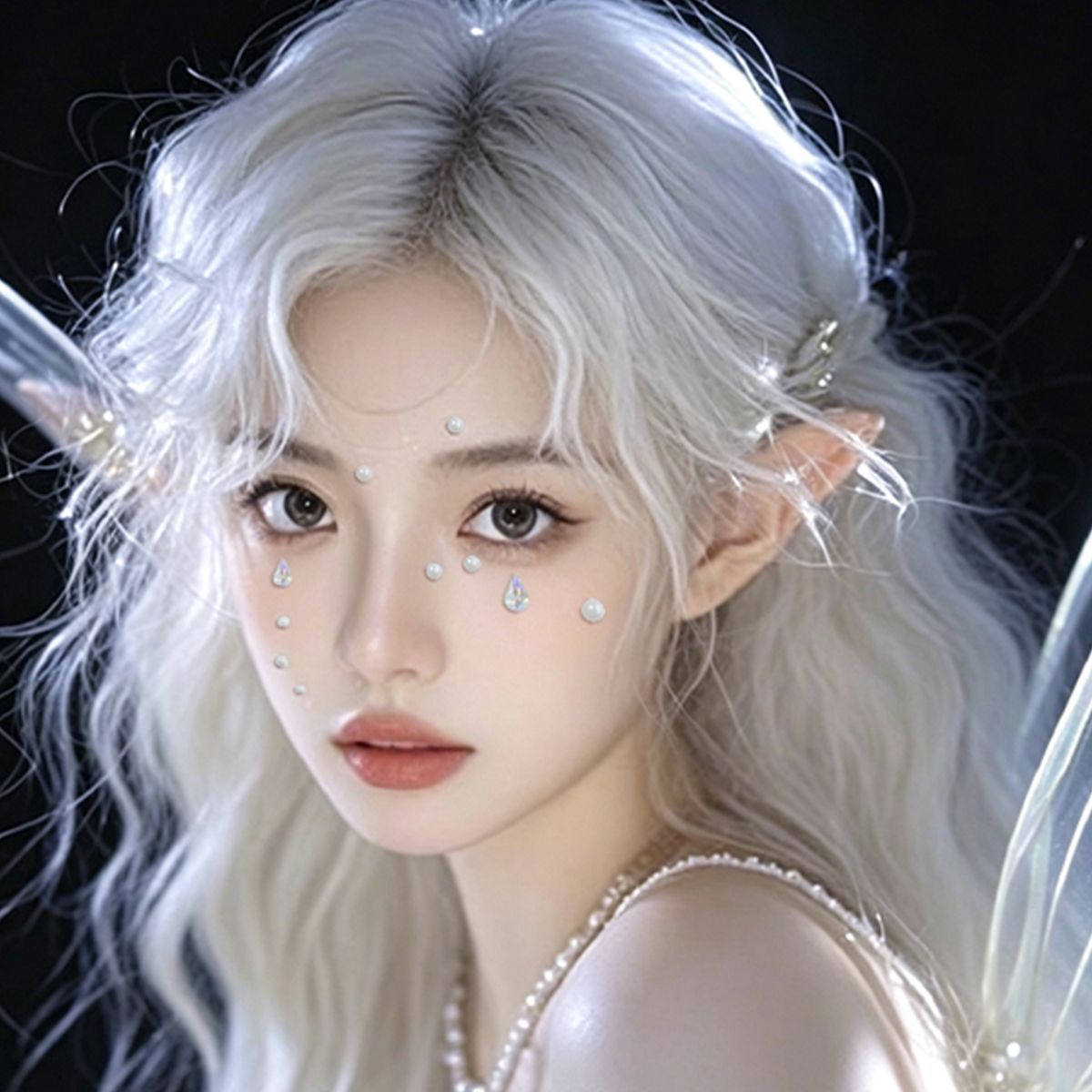 Laser water drop pearl face diamond stickers, stage makeup, eye makeup, bright diamond stickers, nail art, three-dimensional white pearl water drop diamond stickers Application Scenario