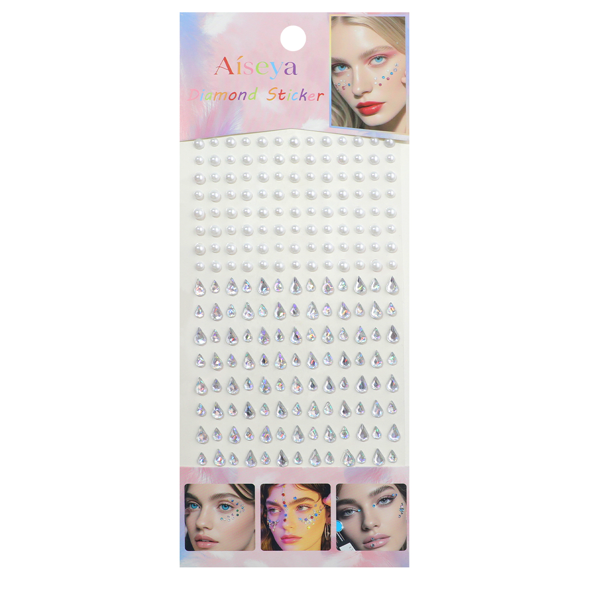 Laser water drop pearl face diamond stickers, stage makeup, eye makeup, bright diamond stickers, nail art, three-dimensional white pearl water drop diamond stickers Item Picture