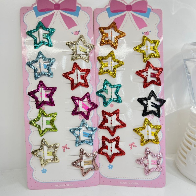 10 Dopamine Sparkling hair clips for women, side bangs clips, forehead five-pointed star clips, children's hair accessories details Picture