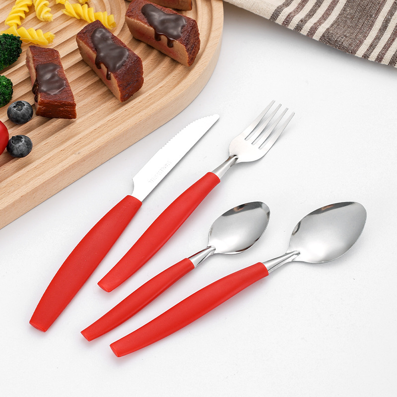 Five-piece set of stainless steel colored handles, knife, fork and spoon sets for household portable tableware exported to South America and Brazil Specification image