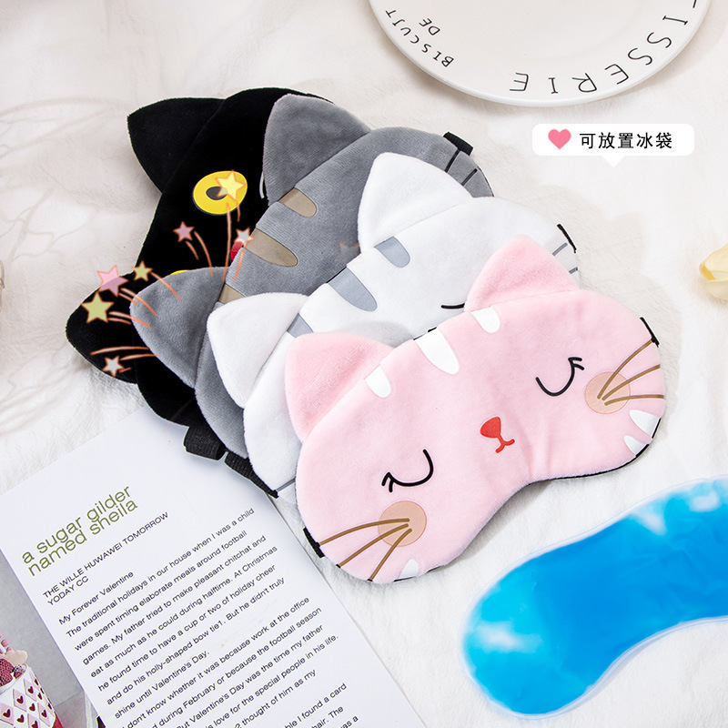 毛绒卡通猫咪烫画冰敷热敷睡眠眼罩儿童通用冬季居家户外现货