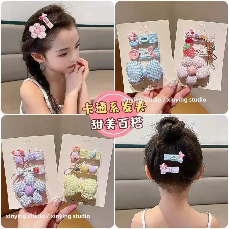 Sweet and cute children's fabric hair clips, baby cartoon flower bow hair accessories, versatile hair clips and headwear for little girls