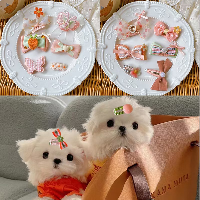 宠物头饰发夹狗狗猫咪原创法式小香风新年圣诞发箍手工发夹小皮筋不伤毛发狂甩不掉bb夹多规格多款式下单请联系客服 pic 26