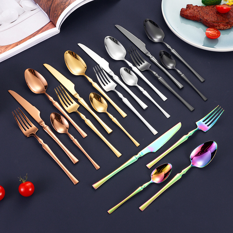 410 Little Waist Stainless Steel Tableware Hotel Western Cuisine Steak Knife and Fork Cross-border European Main Course knife, fork and spoon Set 4-piece set Specification image