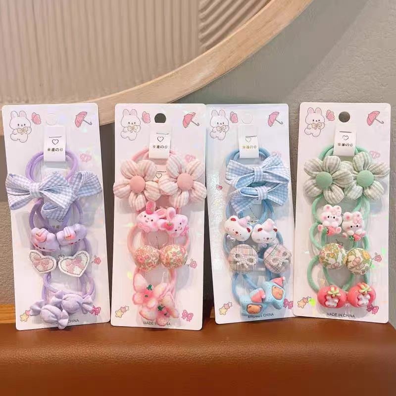 Sweet checkered bow hair tie, cute little girl flower hair band, adorable cartoon hair tie, children's hair accessory