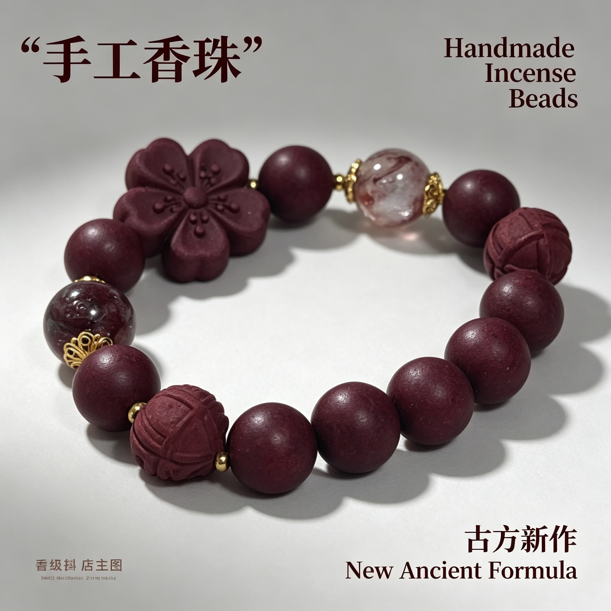 非遗古法药香珠天然药香手串佛珠手链香珠文玩手串 瑶香阁 1.2花蕊+红胶花=桃花配饰图