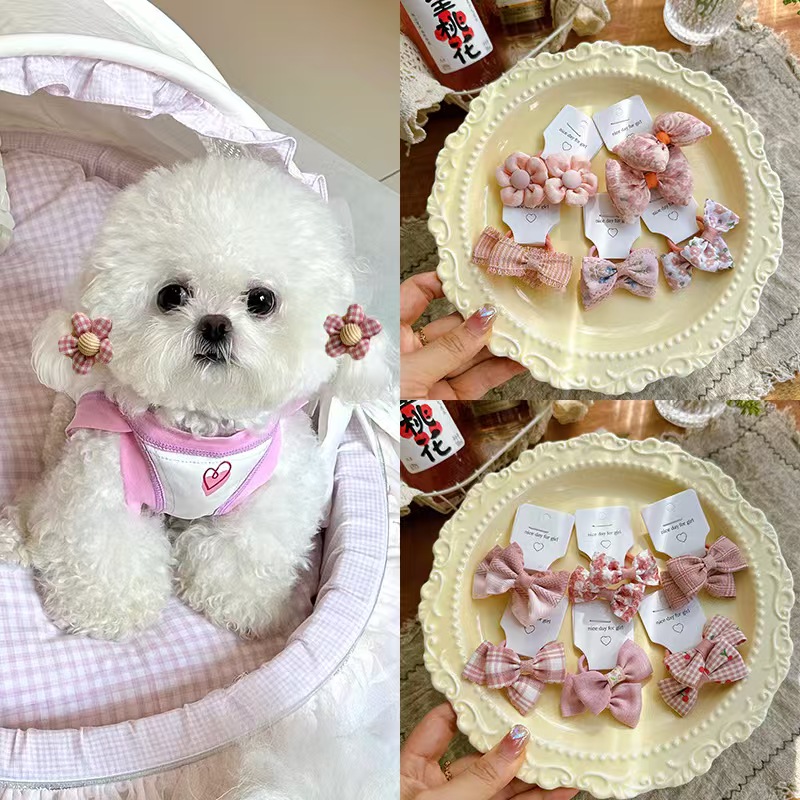 宠物头饰发夹狗狗猫咪原创法式小香风新年圣诞发箍手工发夹小皮筋不伤毛发狂甩不掉bb夹多规格多款式下单请联系客服 pic 30