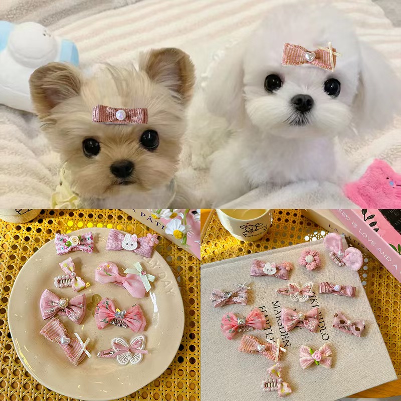 宠物头饰发夹狗狗猫咪原创法式小香风新年圣诞发箍手工发夹小皮筋不伤毛发狂甩不掉bb夹多规格多款式下单请联系客服 pic 17