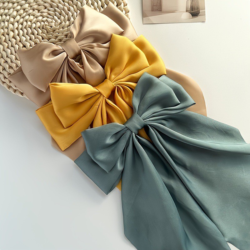 Cross-border bestsellers: Colorful bow ribbon, large hairpin, scratch-off, spring clip, solid-color back hairpin, women's hair accessory Application Scenario