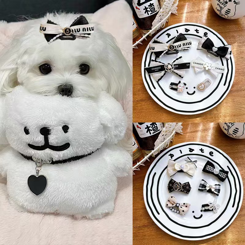 宠物头饰发夹狗狗猫咪原创法式小香风新年圣诞发箍手工发夹小皮筋不伤毛发狂甩不掉bb夹多规格多款式下单请联系客服 pic 7