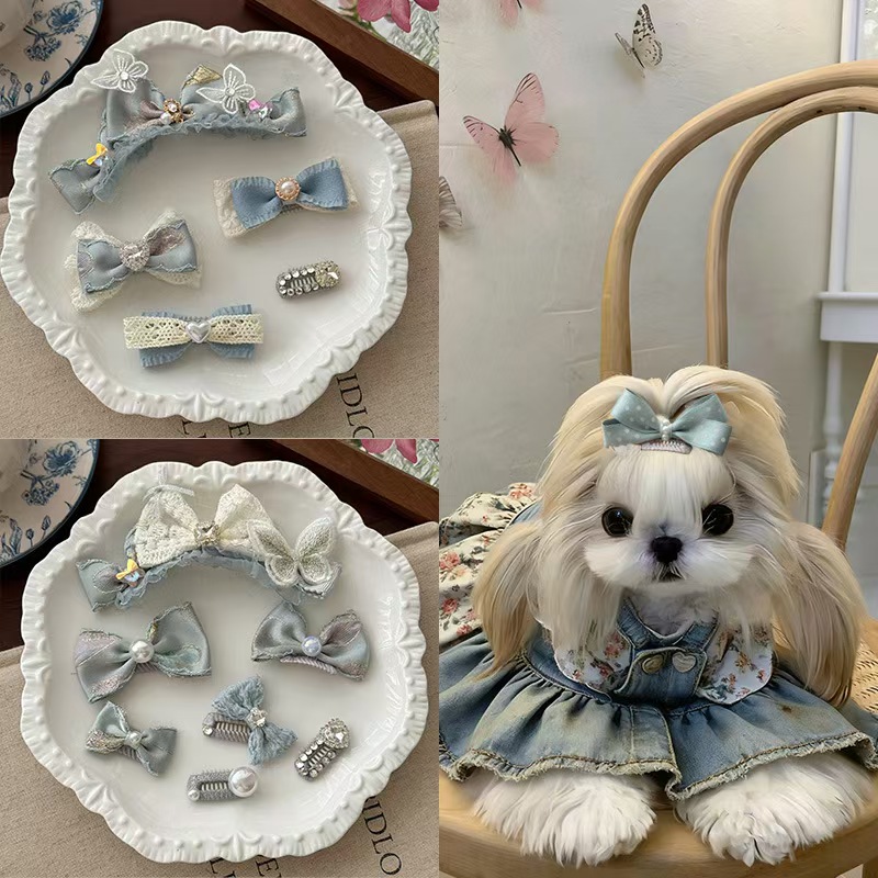宠物头饰发夹狗狗猫咪原创法式小香风新年圣诞发箍手工发夹小皮筋不伤毛发狂甩不掉bb夹多规格多款式下单请联系客服 pic 14