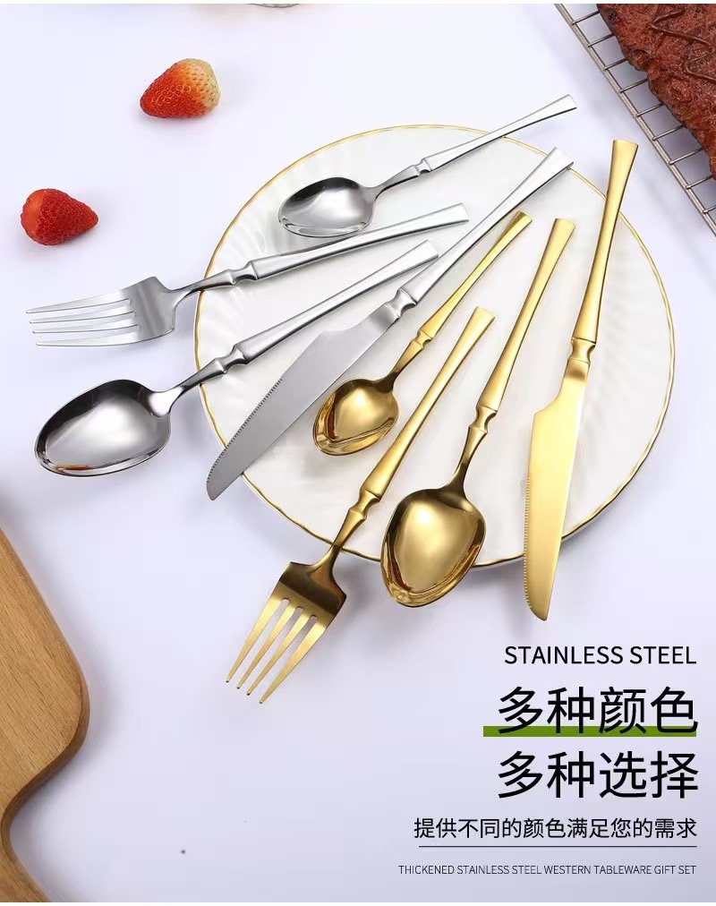 410 Little Waist Stainless Steel Tableware Hotel Western Cuisine Steak Knife and Fork Cross-border European Main Course knife, fork and spoon Set 4-piece set pic 3